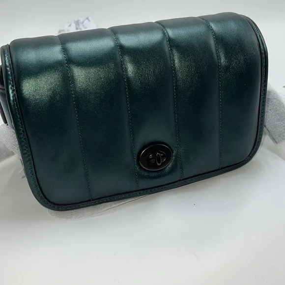 💚🪅NWT COACH DINKY 18 QUILTED BAG IN METALLIC DARK GREEN - Picture 8 of 15
